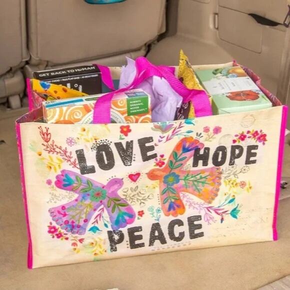 Carry All Happy Tote Bag Love Hope Peace Natural Life - Picture 5 of 6